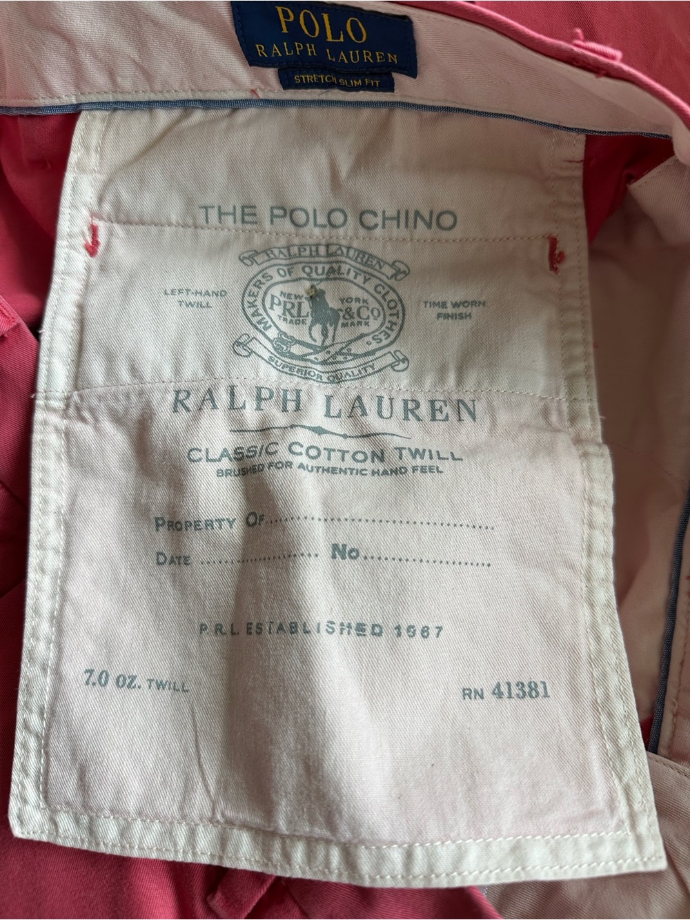 Polo Ralph Lauren Stretch Slim Chino Cotton Twill Pants Light Red Coral 36x30 - Picture 6 of 13